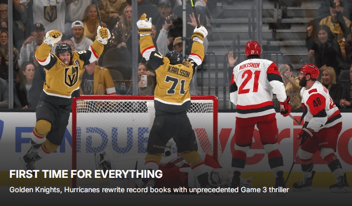 Stanley Cup: Vegas domina poi trema, Carolina risale dall’abisso ma crolla sul più bello