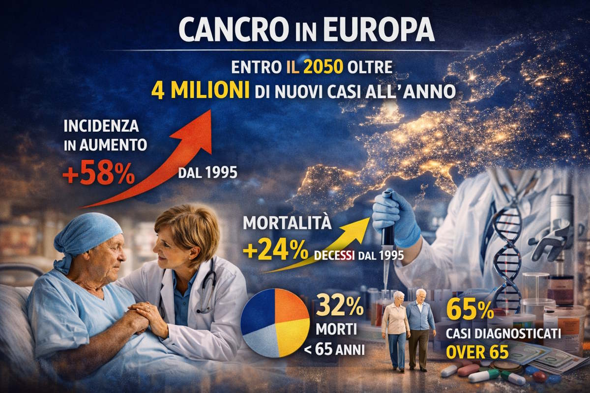 Cancro in Europa, diagnosi in forte aumento: entro il 2050 attesi oltre 4 milioni di nuovi casi all’anno